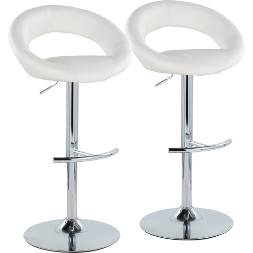 Posh Adjustable Swivel Bar Stool in Chrome & White Leatherette (Set of 2)